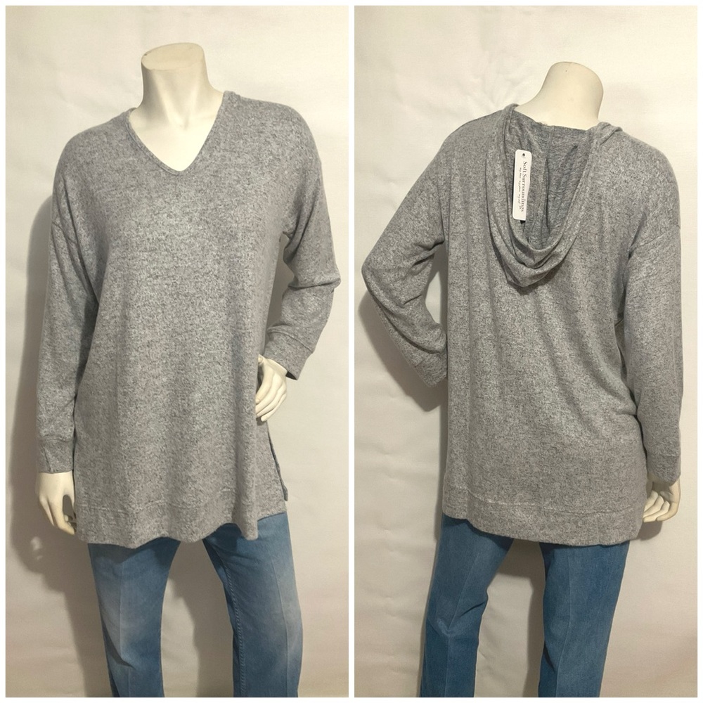 NWT Soft Surroundings Heavenly Soft Heather Gray Downtown Hoodie Size Large